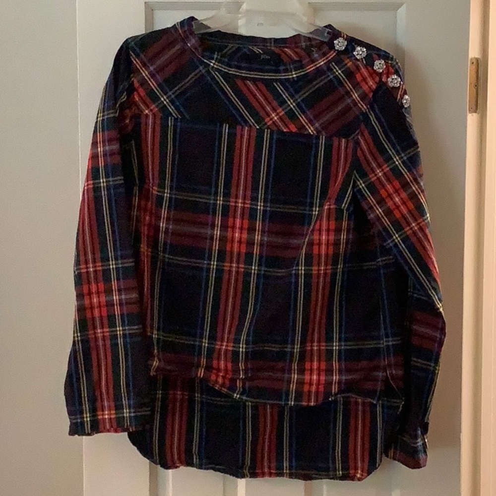 JCrew Tartan high-low blouse Size 4